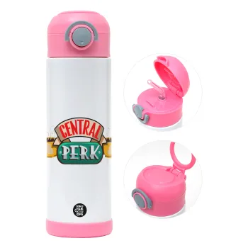 Central perk, Children's hot water bottle, stainless steel, with safety straw, PINK (500ml)