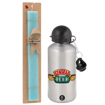 Central perk, Easter Set, metallic silver aluminum water bottle (500ml) & scented flat Easter candle (30cm) (TURQUOISE)