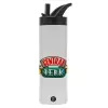 Metallic thermos bottle with straw & handle, stainless steel (Stainless steel 304), double-walled, 600ml.