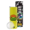 Neon Yellow Travel Tumbler θερμό, μεταλλικό καλαμάκι(Ανωξείδωτο 304 Food grade, BPA free, 600ml)