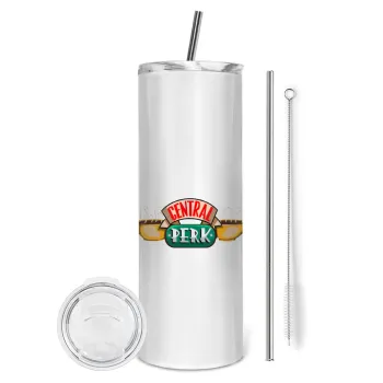 Central perk, Tumbler ποτήρι θερμό από ανοξείδωτο ατσάλι 600ml, με μεταλλικό καλαμάκι & βούρτσα καθαρισμού