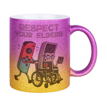 Respect your Elders, Κούπα Χρυσή/Ροζ Glitter, κεραμική, 330ml