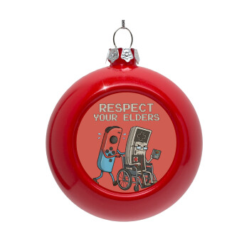 Respect your Elders, Red Christmas tree ornament bauble 8cm