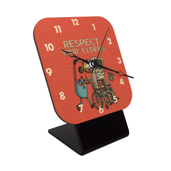 Respect your Elders, Quartz Table clock in natural wood (10cm)