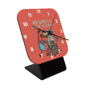 Respect your Elders, Quartz Wooden table clock with hands (10cm)