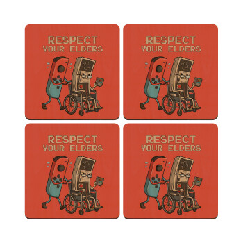 Respect your Elders, ΣΕΤ x4 Σουβέρ ξύλινα τετράγωνα plywood (9cm)