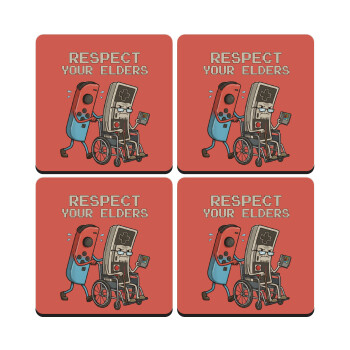 Respect your Elders, ΣΕΤ 4 Σουβέρ ξύλινα τετράγωνα (9cm)