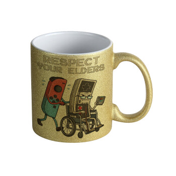 Respect your Elders, Κούπα Χρυσή Glitter που γυαλίζει, κεραμική, 330ml