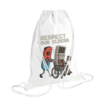 Respect your Elders, Backpack pouch GYMBAG white (28x40cm)