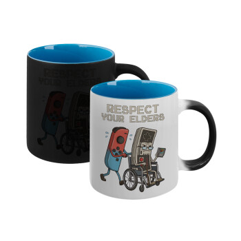 Respect your Elders, Κούπα Μαγική εσωτερικό μπλε, κεραμική 330ml που αλλάζει χρώμα με το ζεστό ρόφημα