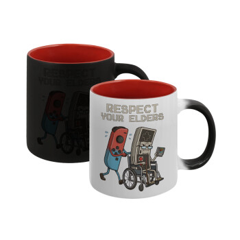 Respect your Elders, Κούπα Μαγική εσωτερικό κόκκινο, κεραμική, 330ml που αλλάζει χρώμα με το ζεστό ρόφημα