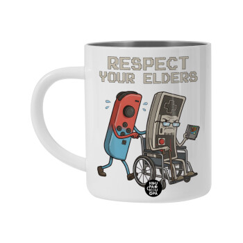 Respect your Elders, Λευκή Ανοξείδωτη Μεταλλική Κούπα 450ml - Διπλού Τοιχώματος 