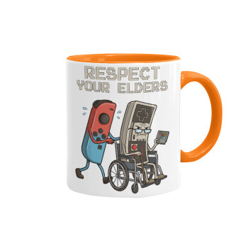 Respect your Elders, Κούπα χρωματιστή πορτοκαλί, κεραμική, 330ml