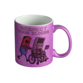 Respect your Elders, Κούπα Μωβ Glitter που γυαλίζει, κεραμική, 330ml