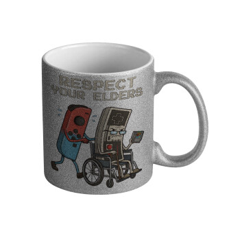 Respect your Elders, Κούπα Ασημένια Glitter που γυαλίζει, κεραμική, 330ml