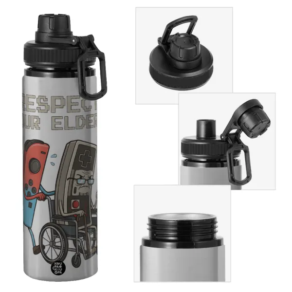 Respect your Elders — Metallic water bottle with safety cap, 850ml aluminum