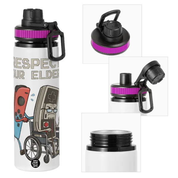 Respect your Elders — Metallic water bottle with safety lid, 850ml aluminum