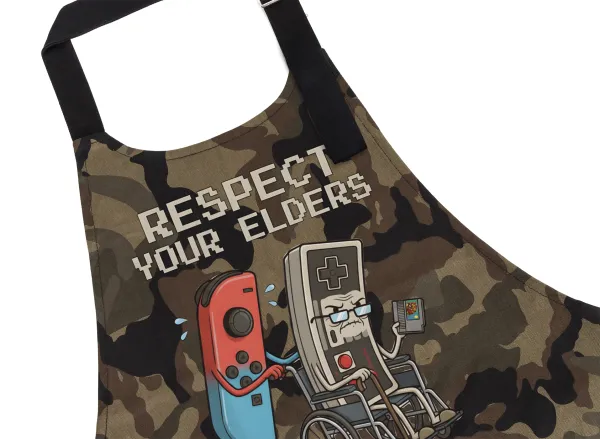 Respect your Elders — Chef's cooking apron with pockets, cotton, camouflage (adult, 100% cotton)