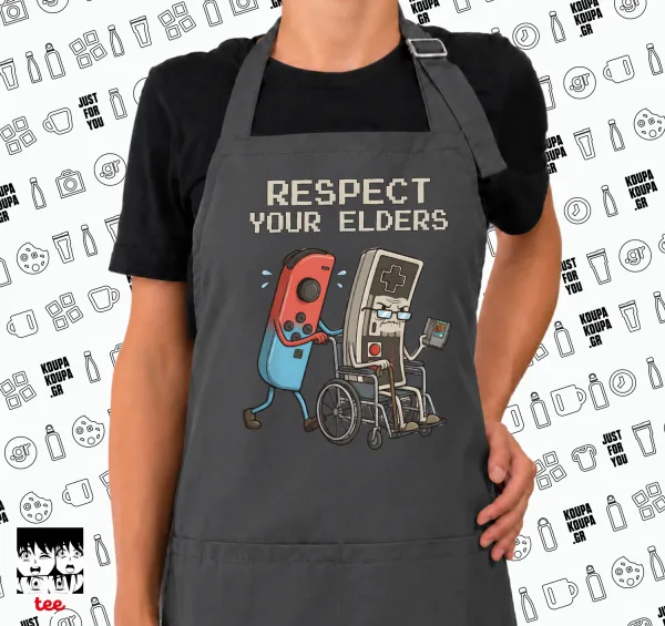 Respect your Elders — GREY Ποδιά μαγειρικής μακριά Σεφ με τσέπες (ΕΝΗΛΙΚΩΝ, ΓΚΡΙ)