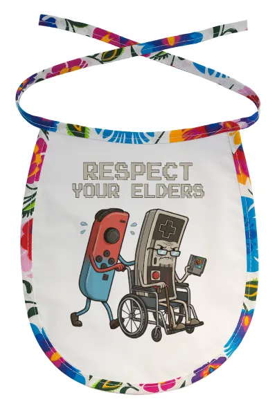 Respect your Elders — Stain-resistant baby bib with tie, multicoloured