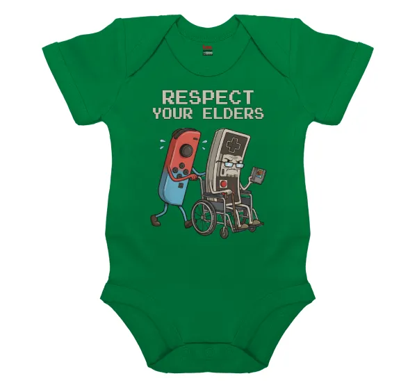 Respect your Elders — Short-sleeve baby bodysuit, GREEN, 100% organic cotton