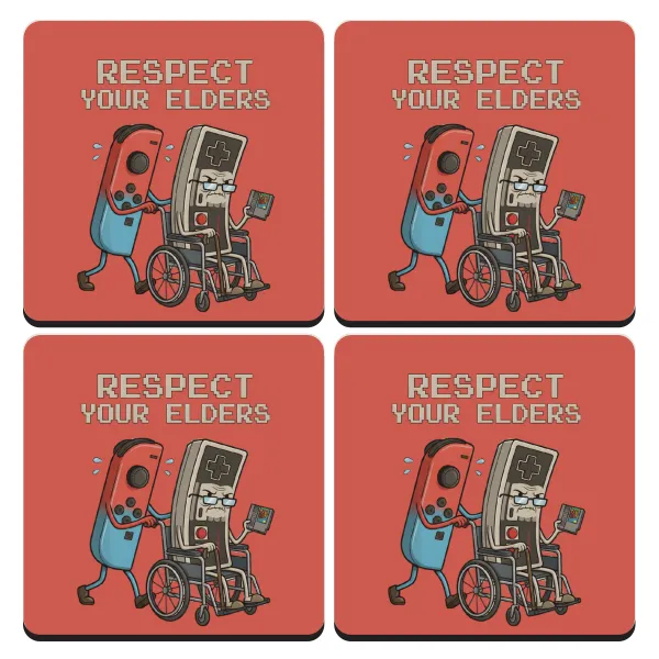 Respect your Elders — Set of 4 square wooden coasters (9cm)