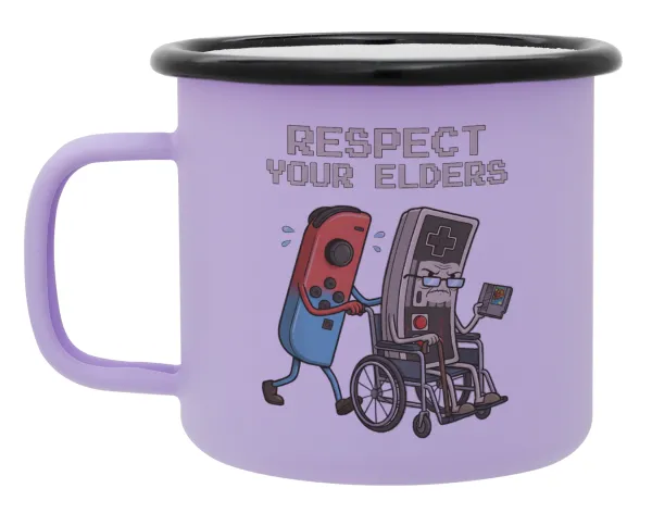 Respect your Elders — Metal enamel mug, matte light pastel purple, 360ml