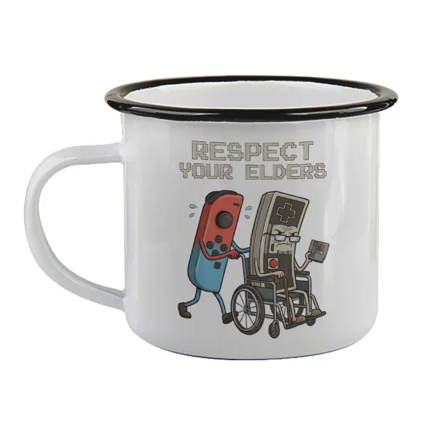 Respect your Elders — Enamel mug with black rim, 360ml