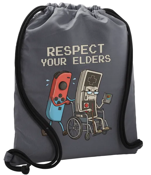 Respect your Elders — Τσάντα πλάτης πουγκί GYMBAG ΓΚΡΙ, με τσέπη (40x48cm) & χονδρά κορδόνια