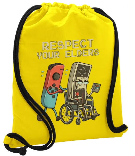 Respect your Elders — Backpack pouch GYMBAG Yellow, with pocket (40x48cm) & thick cords