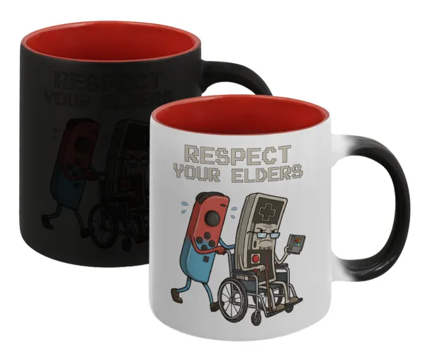 Respect your Elders — Κούπα Μαγική εσωτερικό κόκκινο, κεραμική, 330ml που αλλάζει χρώμα με το ζεστό ρόφημα
