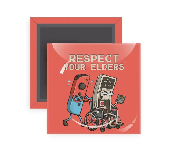 Respect your Elders — Square fridge magnet, 5x5cm