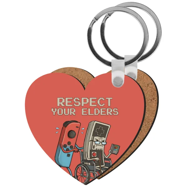 Respect your Elders — Heart wooden MDF keychain