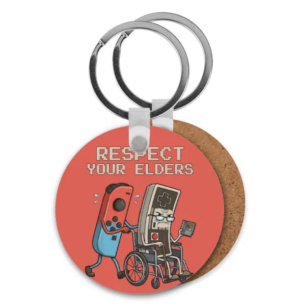 Respect your Elders — Round wooden MDF keychain, Ø5cm