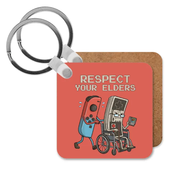 Respect your Elders — Square wooden MDF keychain