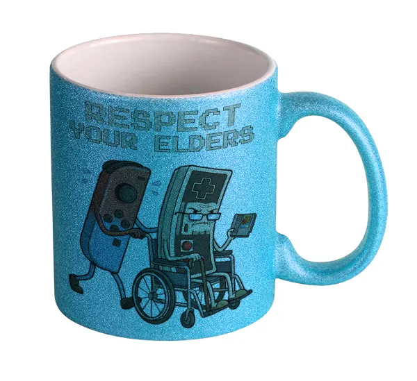 Respect your Elders — Κούπα Σιέλ Glitter που γυαλίζει, κεραμική, 330ml