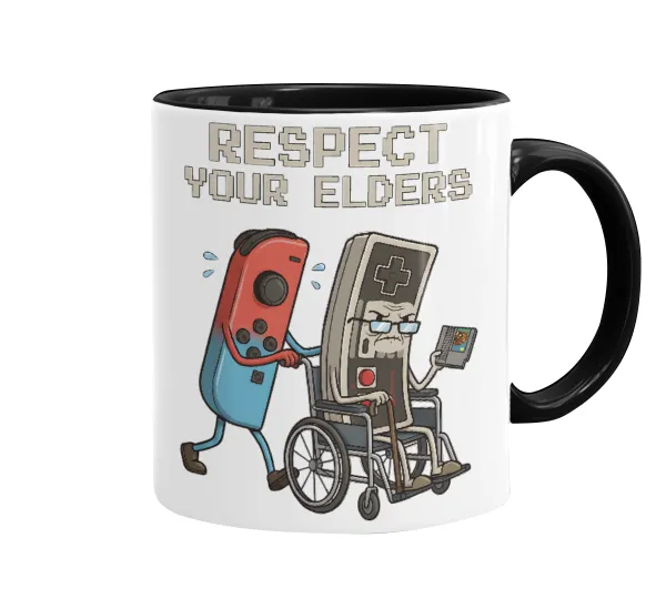 Respect your Elders — Mug colored black, ceramic, 330ml