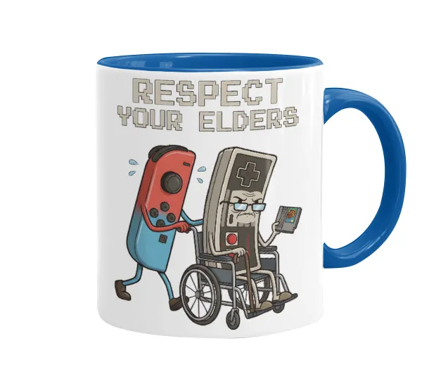 Respect your Elders — Κούπα χρωματιστή μπλε, κεραμική, 330ml