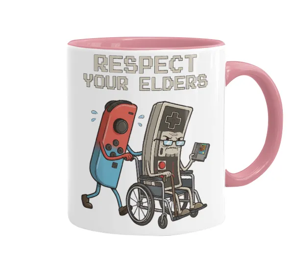 Respect your Elders — Κούπα χρωματιστή ροζ, κεραμική, 330ml
