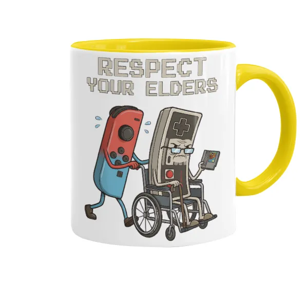 Respect your Elders — Mug colored yellow, ceramic, 330ml