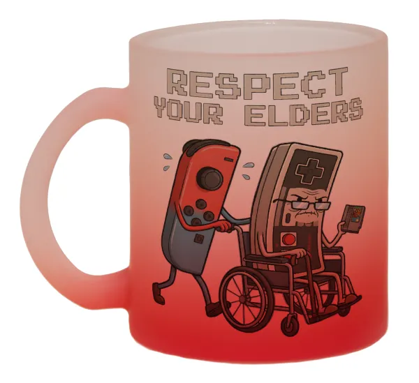 Respect your Elders — Κούπα γυάλινη δίχρωμη με βάση το κόκκινο ματ, 330ml