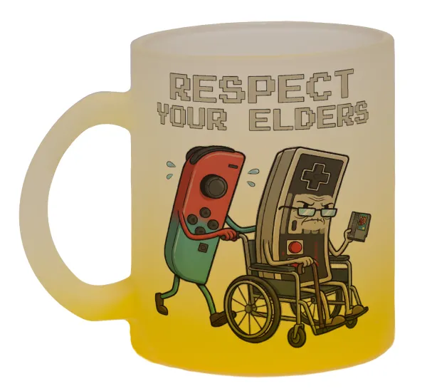 Respect your Elders — Κούπα γυάλινη δίχρωμη με βάση το κίτρινο ματ, 330ml