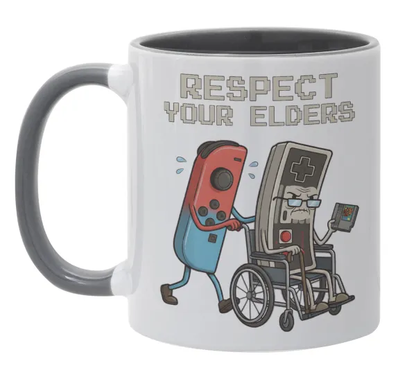 Respect your Elders — Κούπα χρωματιστή γκρι, κεραμική, 330ml