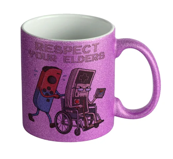Respect your Elders — Κούπα Μωβ Glitter που γυαλίζει, κεραμική, 330ml