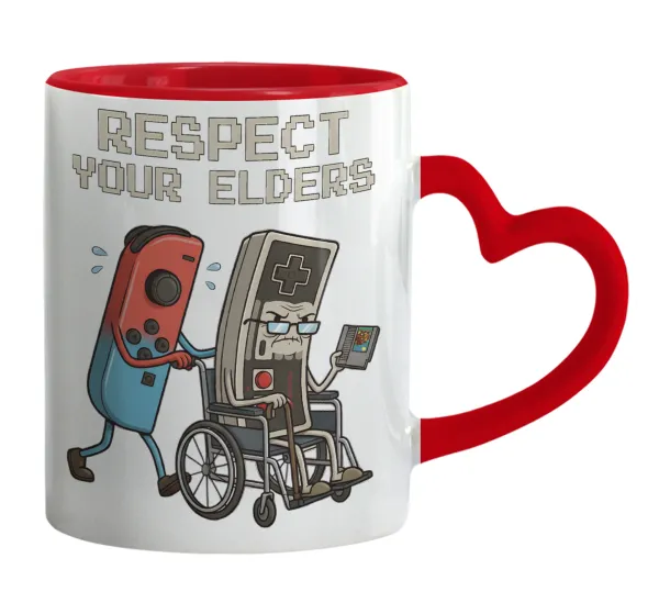 Respect your Elders — Mug heart red handle, ceramic, 330ml