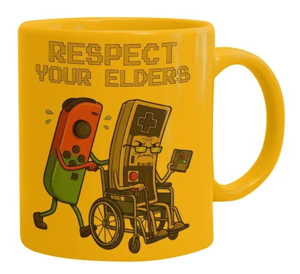 Respect your Elders — Ceramic coffee mug yellow, 330ml