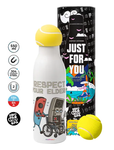 Respect your Elders — Tennis ball Metal mug thermos White, double wall, 550ml