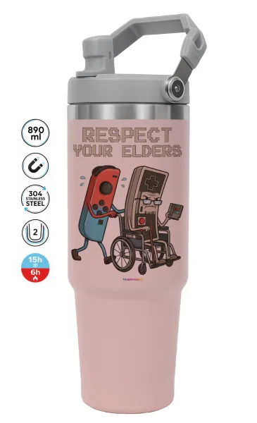 Respect your Elders — PINK Travel Tumbler with Handle 890ml