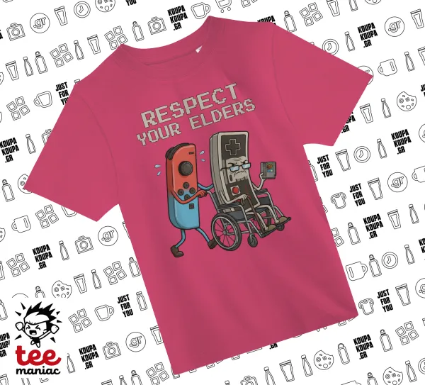 Respect your Elders — PINK childrens T-Shirt made of 100% cotton, for every day. Vegan & OEKO-TEX certified.
