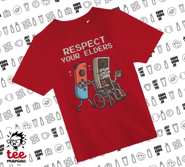Respect your Elders — RED childrens T-Shirt made of 100% cotton, for every day. Vegan & OEKO-TEX certified.
